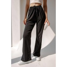 Ckm Moda Esta Yüksek Kalite Kadın Yırtmaçlı Likralı Yüksek Bel Eşofman Altı Siyah