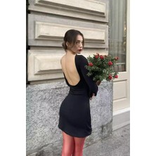 Ckm Moda Aisha Yüksek Kalite Kadın Sırt Dekolteli Mini Elbise  Siyah