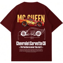 Mad&Calf Unisex Corvette C6 Baskılı Bisiklet Yaka Oversize Tshirt