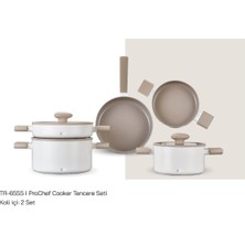 Arow Pro Chef Kristal Kaplama Seramik 8 Parça Derin Tencere Seti Krem Renkli Şık Tasarım