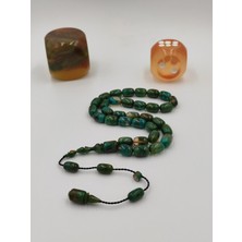 Usta Işcilikli Yeşil Hareli Kehribar  Tesbih 8 * 12 mm Kapsül Kesim Takımlı Sistemli