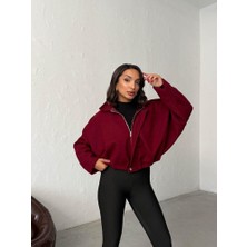 Ckm Moda Oversize Kaşe Bomber Mont Siyah Kırmızı