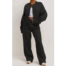 Amor Face Büyük Beden Özel Tasarım Kolej Yaka Fermuarlı Kışlık Ispanyol Paça Kadın Eşofman Takımı