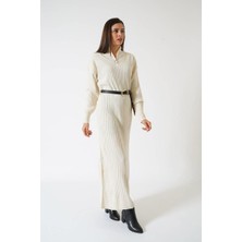 Ckm Moda Riana Yüksek Kalite Triko Boydan Elbise Krem Bej