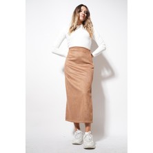 Ckm Moda Eman Süet Yırtmaçlı Etek Kahve