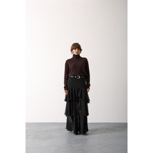 Ckm Moda Serena Katmanlı Yırtmaçlı Uzun Etek Siyah