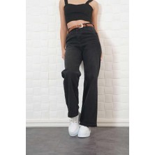 Ckm Moda Sare Yüksek Kalite Kadın Pileli Deri Kemerli Pantolon  Siyah