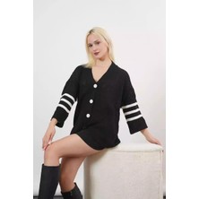 Ckm Moda Lydie Yüksek Kalite Kadın Sırt Baskılı Ajurlu Hırka Siyah