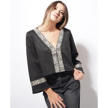 Ckm Moda Asme Şerit Detaylı Fermuarlı Hırka Siyah