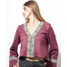 Ckm Moda Asme Şerit Detaylı Fermuarlı Hırka Bordo