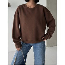 Bejna Kadın Bol Kesim Bisiklet Yaka Basic Sweatshirt