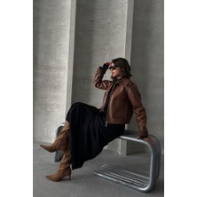 Ckm Moda Kürklü Suni Deri Kısa Mont Kahve