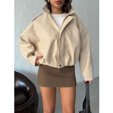 Ckm Moda Oversize Kaşe Bomber Mont Siyah Taş