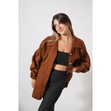 Ckm Moda Ravenna Oversize Gabardin Ceket  Kahve