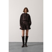 Ckm Moda Virella Volanlı Mini Etek Kahve