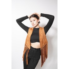 Ckm Moda Kamli Uzun Püsküllü Yelek Taba