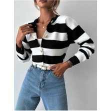 Ckm Moda Yüksek Kalite Kadın Triko Hırka Siyah - Beyaz