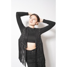 Ckm Moda Kamli Uzun Püsküllü Yelek Siyah
