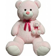 Sunman Yavrulu Oturan Peluş Ayı 120 cm Pembe