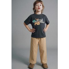 Magu Erkek Çocuk Pamuklu Baskılı T-Shirt ve Çizgili Eşofman Takımı