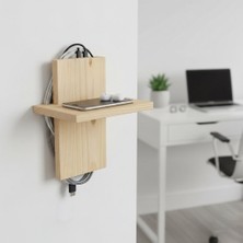 Minimalist Ahşap Duvar Rafı - Yapışkanlı Telefon ve Şarj Istasyonu - Organizatör Raf