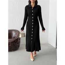 Bejna Kadın Şık Düğmeli Uzun Triko Gömlek Elbise