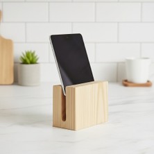 Ahşap Minimalist Telefon ve Tablet Standı - Masaüstü Tutucu - Doğal Ahşap Stant