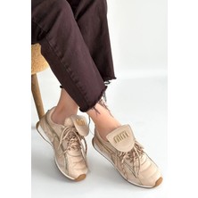 Trivogue Dissa Bej Cilt Bağcıklı Paraşüt Detaylı Spor Ayakkabı