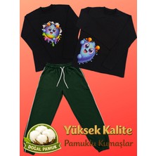 Pidal Giyim Avantajlı Üçlü Paket Canavar Temalı Pamuklu Uzun Kollu Unisex Çocuk Eşofman Takımı