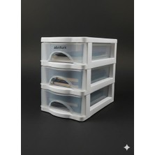 abnturk 3 Çekmeceli Şeffaf Mini Komidin 21X15 H 20 Dikiş Nakış Takı Kozmetik Ofis Düzenleyici Çok Amaçlı 3 Katlı Kutu