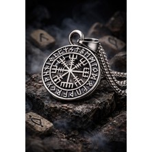 Paslanmaz Çelik Nordik Rune Figürlü Vegvisir Viking Pusulası Erkek Kolye