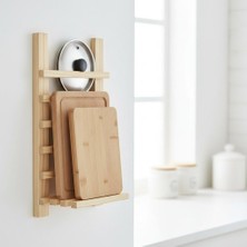 Ahşap Duvar Tipi Mutfak Düzenleyici - Kesme Tahtası ve Kapak Tutucu 40X25 cm