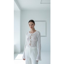 Mamayaga Kadın Bisiklet Yaka Önden Bağcıklı Ispanyol Uzun Kol Spor Şık Ajurlu Tasarım Kısa Ceket