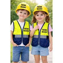 Teknik Isim Baskılı Çocuk Fermuarlı Mühendis Yeleği Baret Seti