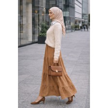 SiFu Tekstil Ekru Rahat Kalıp Kadın Triko Kazak – Yumuşak Basic Günlük Stil Tesettür Giyim