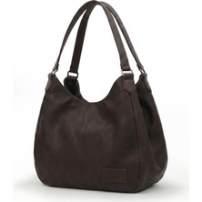 Cappadocia Vintage 5086 Myra Kadın Dumanlı Tozlu Kahve Pu Deri Günlük Omuz Çantası Üç Bölmeli Hobo Tote El Çantası