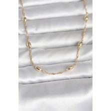 Clariss cm 14K Gold Renk Burgu Zincirli Damla Topçuk Model 45 cm Kadın Kolye