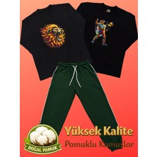 Pidal Giyim Avantajlı Üçlü Paket Sportif Temalı Pamuklu Uzun Kollu Erkek Çocuk Eşofman Takımı