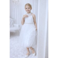 Treemass Kız Çocuk Inci Detaylı Tül Abiye Elbise