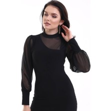 Nova Epoxy Art Kadın Balıkçı Yaka Transparan Detay Fırsat Ürün Sandy Kumaş Mini Elbise