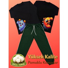 Pidal Giyim Avantajlı Üçlü Paket Sevimli Canavar Temalı Pamuklu Uzun Kollu Unisex Çocuk Eşofman Takımı