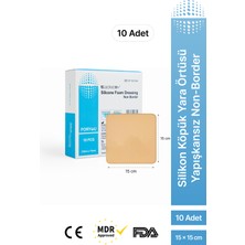 Luofucon Silikon Köpük Yara Örtüsü Non-Border 15 x 15 cm | Yapışmaz, Kesilebilir, Ağrısız Pansuman