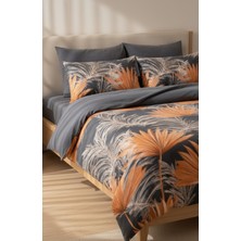 Harikabirev |çift Kişilik Nevresim Takımı Lastikli Pamuklu Çarşaf Nevresim Seti Gri Turuncu |çknt