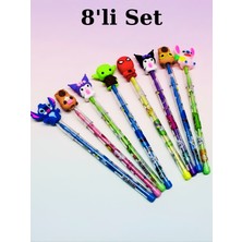 ÖZ OFİS Kuromi Capybara Stitch Spiderman Yoda Başlıklı 8'li Yumurtlayan Kalem Seti - 8 Farklı Model - Kutulu