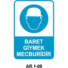 Outdoor One KAFA KORUMA / BARET GİYMEK MECBURİDİR İŞ GÜVENLİĞİ UYARI LEVHASI 1 ADET PVC 21 X 29CM