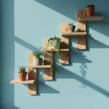 Delme Gerektirmeyen Güçlü Bantlı Masif Ahşap Raf - 125 cm Merdiven Tasarım Duvar Dekoru)