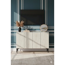 Yumedi Design KA1299BT - Didema Konsol, Tv Sehpası, Çok Amaçlı Dolap ve Kahve Köşesi 120CM Beyaz-Traverten