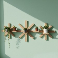 Modern Yıldız Tasarım Masif Ahşap Duvar Rafı - 100X25 cm Ham Ahşap Dekoratif Raf