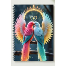 Black-One Sevgililer Günü (Aşık Kuşlar Temalı ) A5 Metal Spiralli Çizgisiz Kalın Bristol Kapak Aşık Kuş Temalı