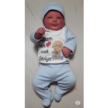 Erkek Bebek Babam Benı Cok Sevıyor Baskılı Zıbın Takım 0-3AY - Mavi